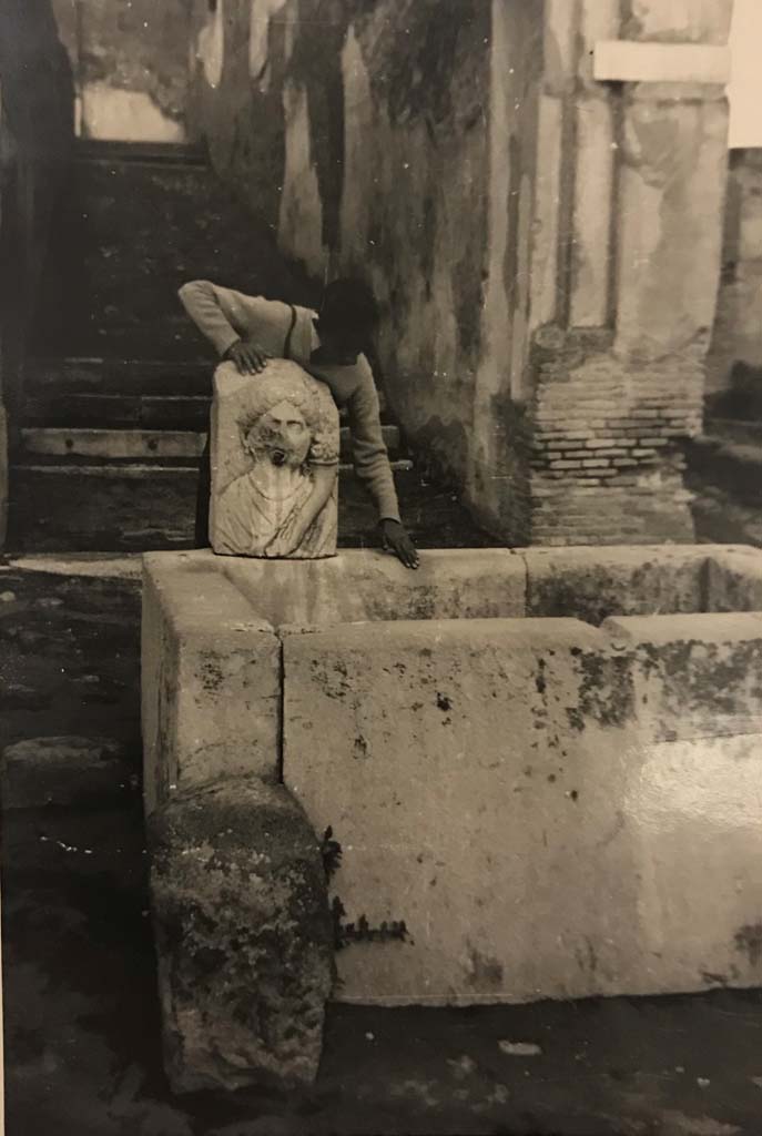 VII.9.67 Pompeii, 1944. Fountain and rear steps leading up to Eumachias building. 
Photo courtesy of Rick Bauer.
(This photo was in an album belonging to a sailor assigned to Patrol Squadron 63 (VP-63).) 
