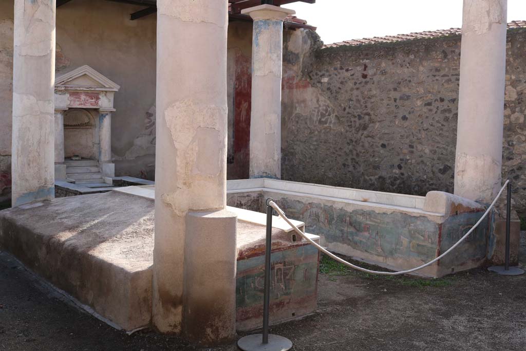 I.7.12 Pompeii. December 2018. Looking south-west across garden area towards summer triclinium. Photo courtesy of Aude Durand.