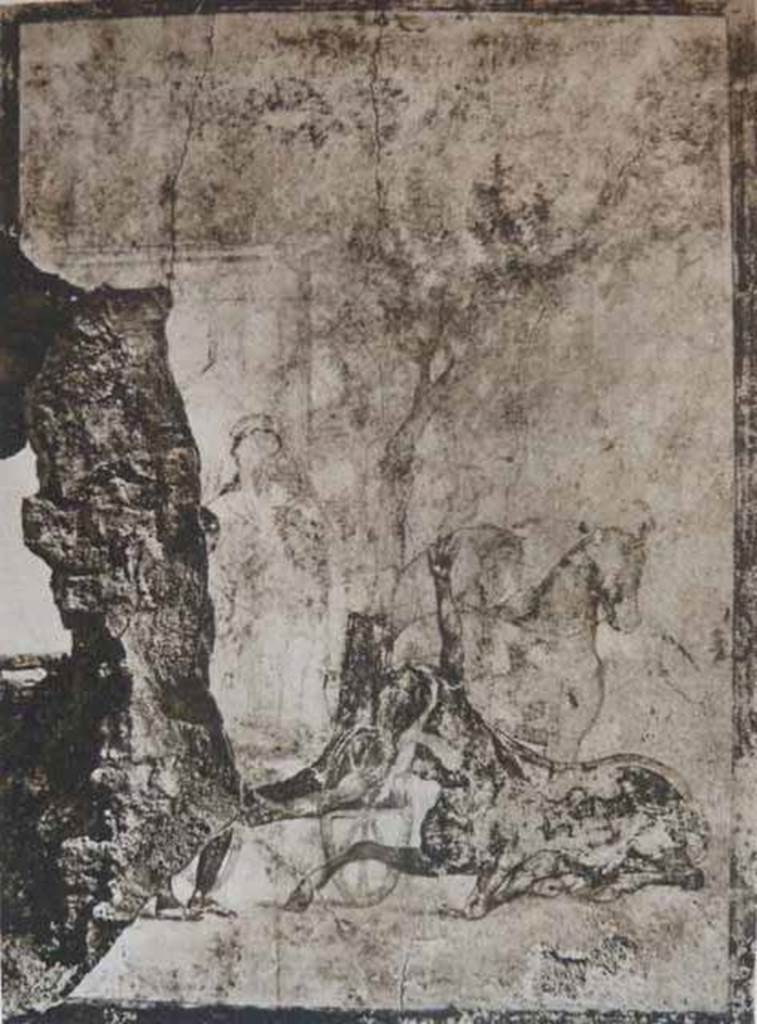 I.7.19 Pompeii. Old undated photograph showing Hercules and Nessus from east wall, shortly after excavation.
