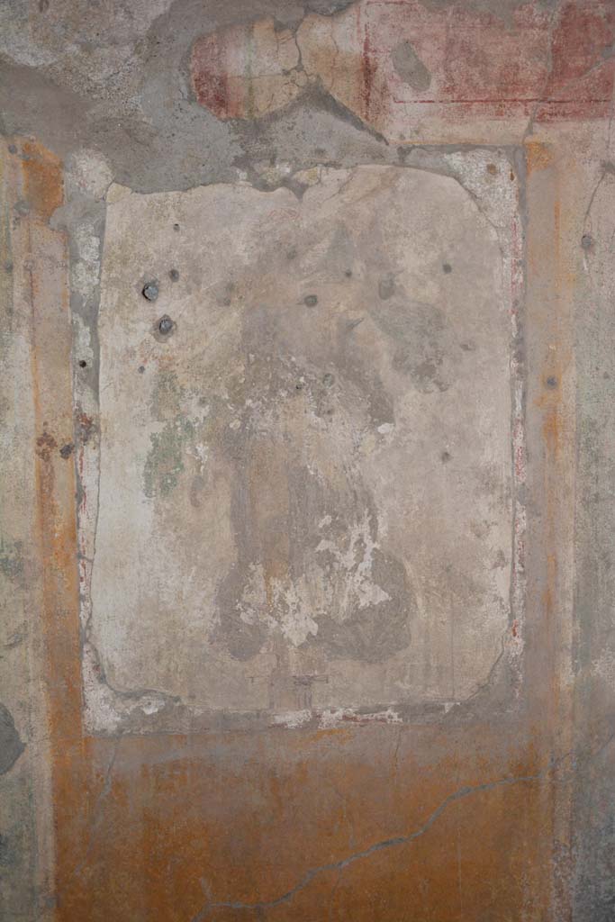 I.8.17 Pompeii. March 2019. 
Room 4, detail of painting of Maenad, from west wall, central panel towards north end. 
Foto Annette Haug, ERC Grant 681269 DCOR.
