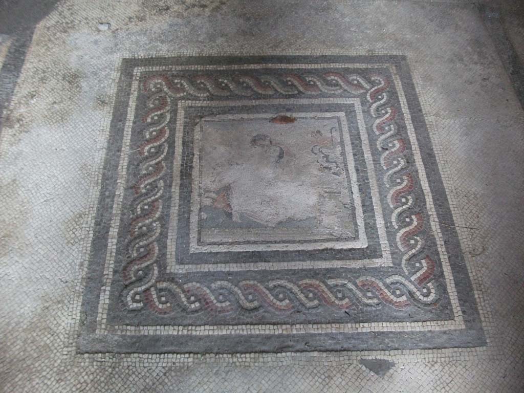 I.10.4 Pompeii. May 2010. Room 21, mosaic emblema of satyr and maenad.