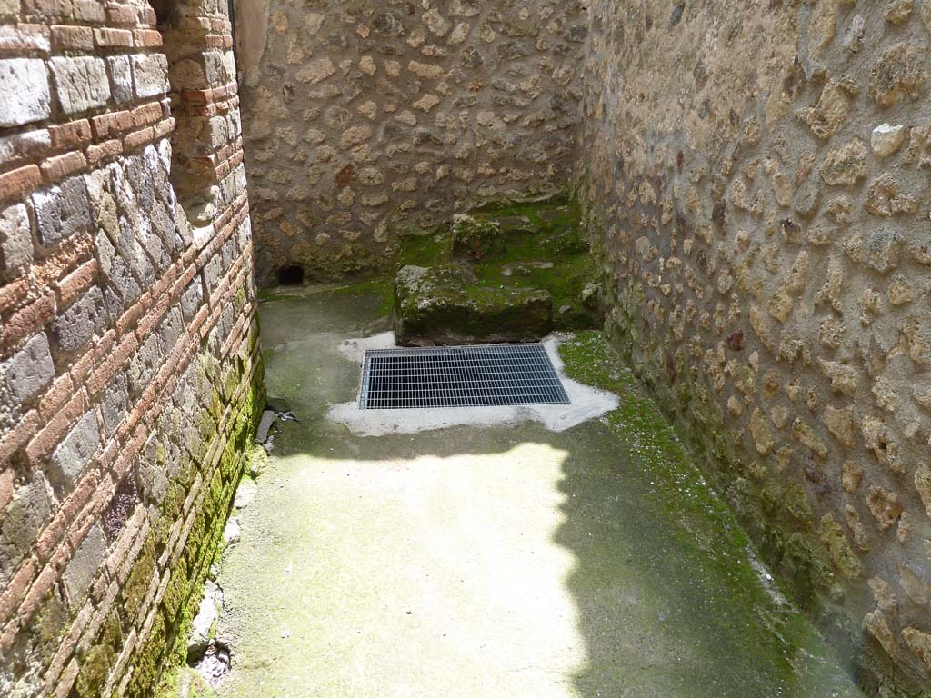 I.10.4 Pompeii. May 2010. Passageway P1, leading to services area from south-east corner of portico. Looking south.