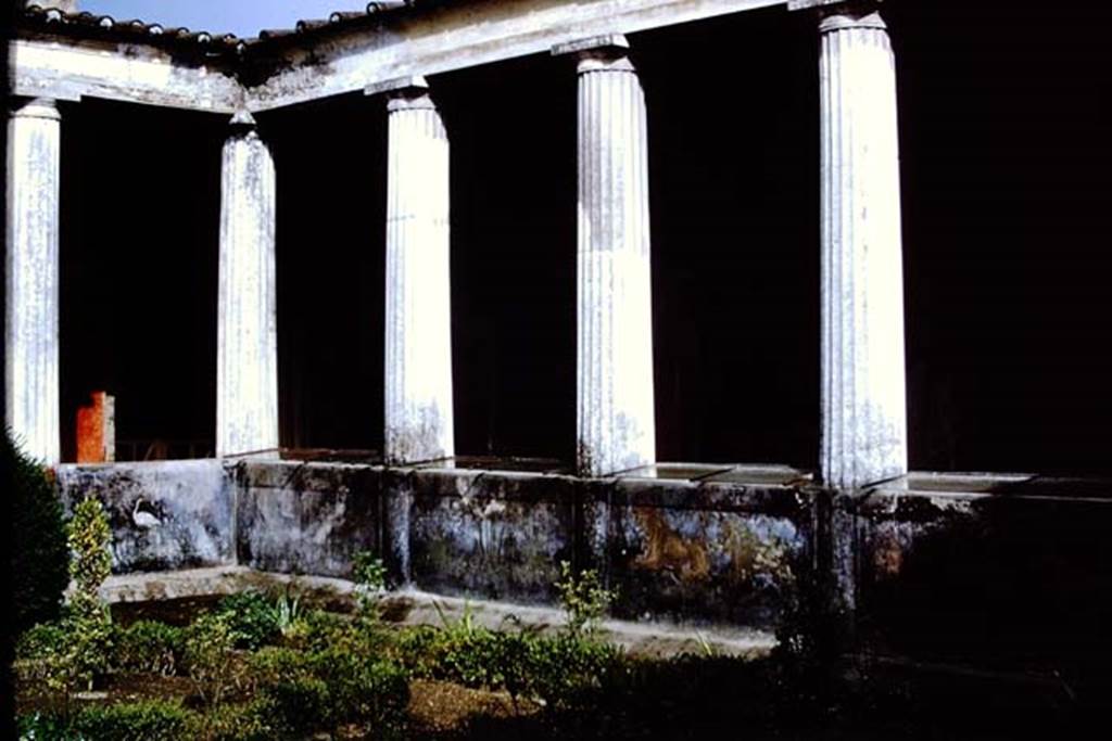 I.10.4 Pompeii. 1966. South side of peristyle garden, with painted pluteus. 
Photo by Stanley A. Jashemski.
Source: The Wilhelmina and Stanley A. Jashemski archive in the University of Maryland Library, Special Collections (See collection page) and made available under the Creative Commons Attribution-Non Commercial License v.4. See Licence and use details.
J66f0486
