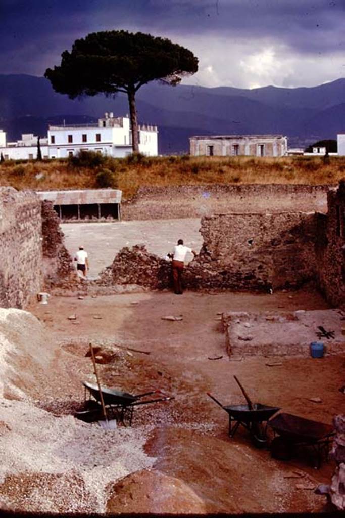 I.21.3 Pompeii. 1974. Looking south across Garden of Fugitives, during excavations. 
Photo by Stanley A. Jashemski.   
Source: The Wilhelmina and Stanley A. Jashemski archive in the University of Maryland Library, Special Collections (See collection page) and made available under the Creative Commons Attribution-Non Commercial License v.4. See Licence and use details. J74f0328
