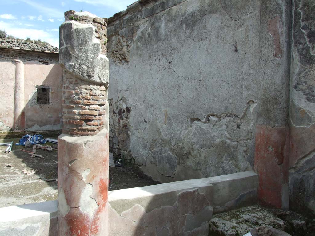 V.1.18 Pompeii. March 2009. Peristyle garden “i” south wall, from tablinum “g”.