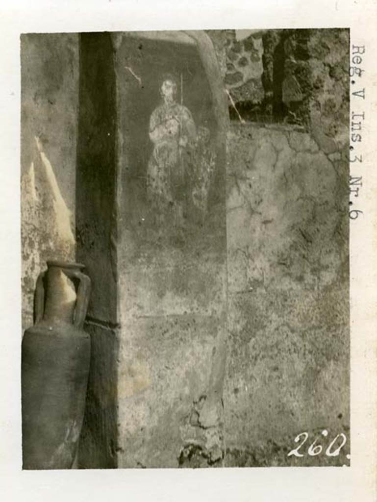 V.4.6 Pompeii. 1937-1939, but shown as V.3.6 on photo. Painting of Venus Pompeiana with cupid. Photo courtesy of American Academy in Rome, Photographic Archive. 
Warsher collection no. 260.
