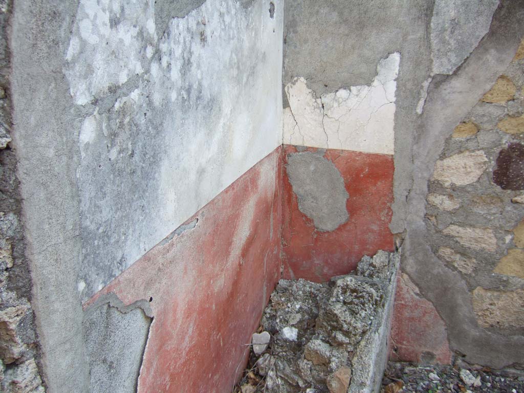VI.5.8 Pompeii. September 2005. Remains of painted plaster.