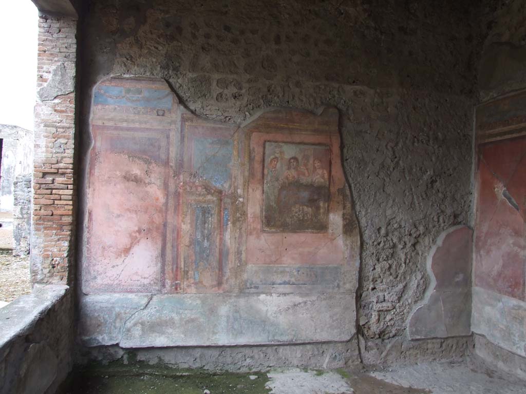 VI.7.18 Pompeii. December 2006. East wall of second oecus to south of peristyle. 
