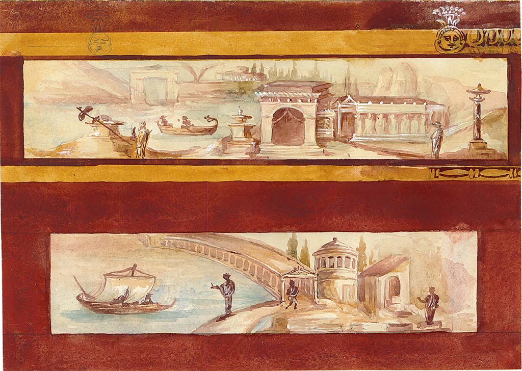 VI.7.18 Pompeii. Drawing of two landscapes from the top of the south wall, see W60 below.
DAIR 83.68. Photo © Deutsches Archäologisches Institut, Abteilung Rom, Arkiv. 
