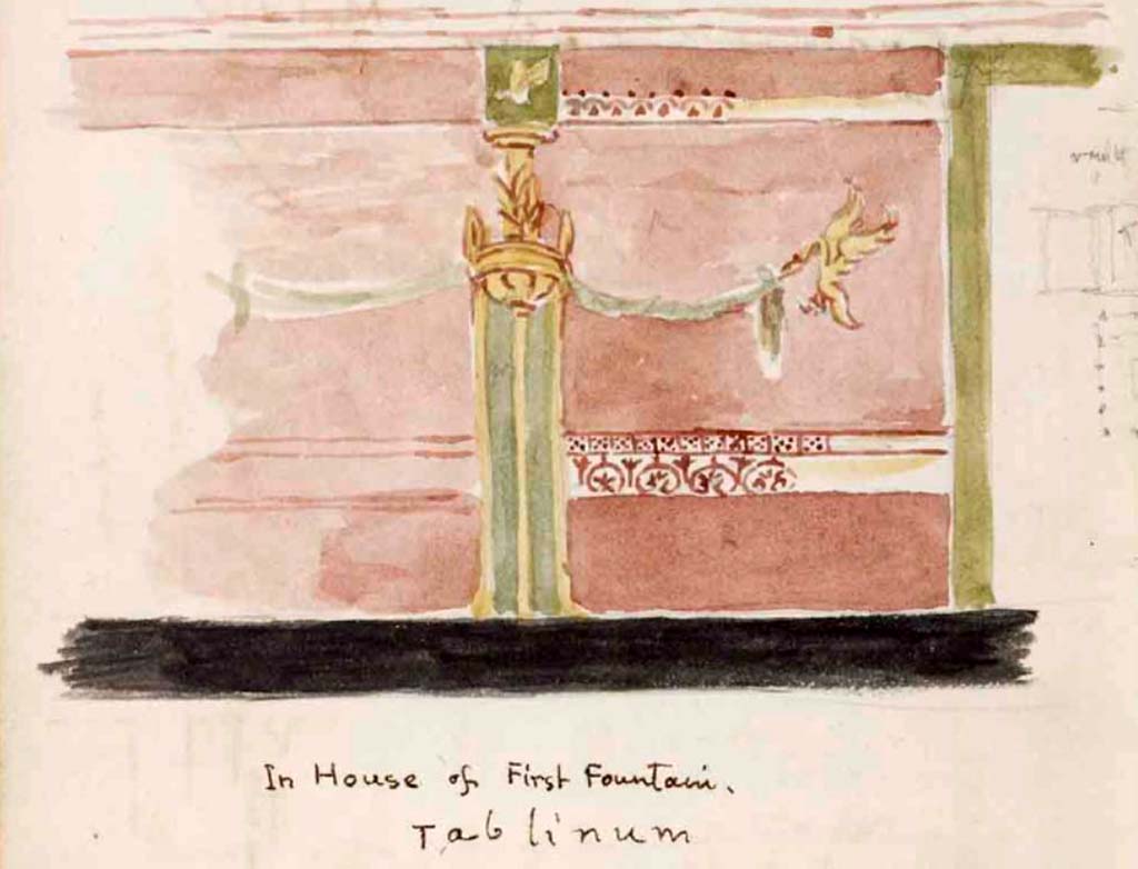 VI.8.22 Pompeii. c.1830. Painting by Gell of decoration in the tablinum.
See Gell, W. Sketchbook of Pompeii, c.1830. 
See book from Van Der Poel Campanian Collection on Getty website http://hdl.handle.net/10020/2002m16b425
