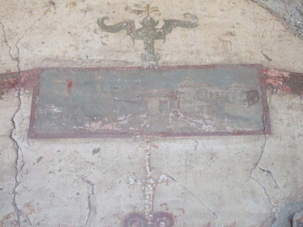 VI.8.23 Pompeii. September 2005. Painted panel with architectural scene, from upper north wall of cubiculum at east end.