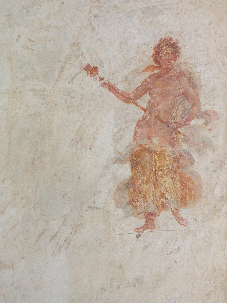 VI.8.23 Pompeii. May 2005. Painted flying figure from centre of east wall of ala.