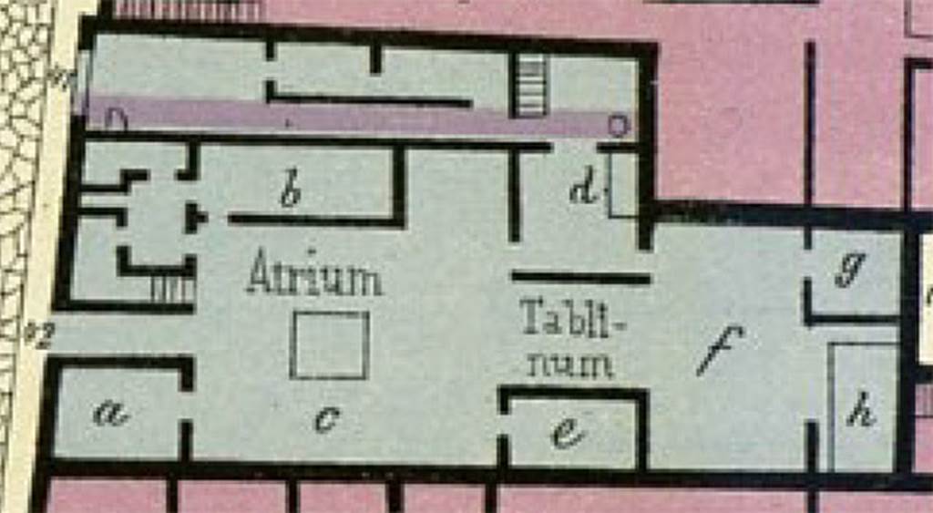VI.14.41 Pompeii. Plan by Emile Presuhn showing entrances at VI.14.41 and 42.
See Presuhn E., 1878. Pompeji: Les dernires fouilles de 1874 a 1878. Leipzig: Weigel, Abtheilung V, Taf I.
