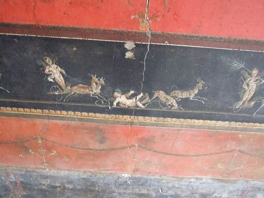 VI.15.1 Pompeii.  December 2006. Room of the Cupids or Cherubs. East wall. Detail from Painting of Cupids in a Race between Chariots pulled by Deer

