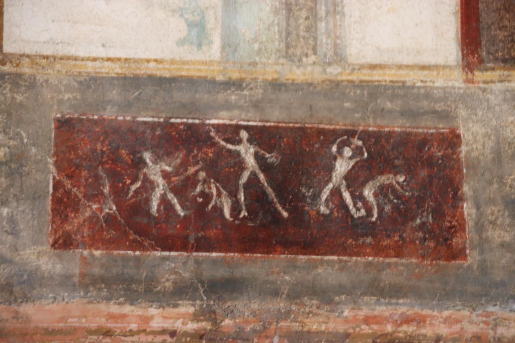 VI.15.1 Pompeii. October 2023. Upper north wall of exedra, detail from painted panel. Photo courtesy of Klaus Heese. 