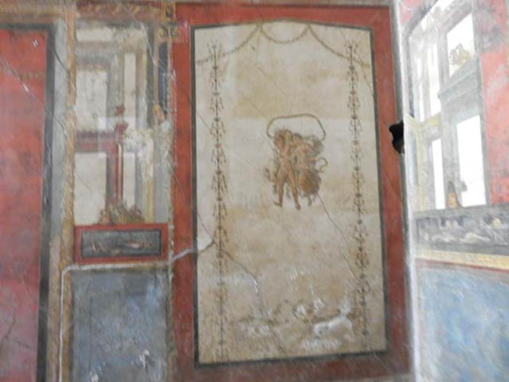 VI.15.1 Pompeii. May 2017. Painted panel at east end of north wall. Photo courtesy of Buzz Ferebee.