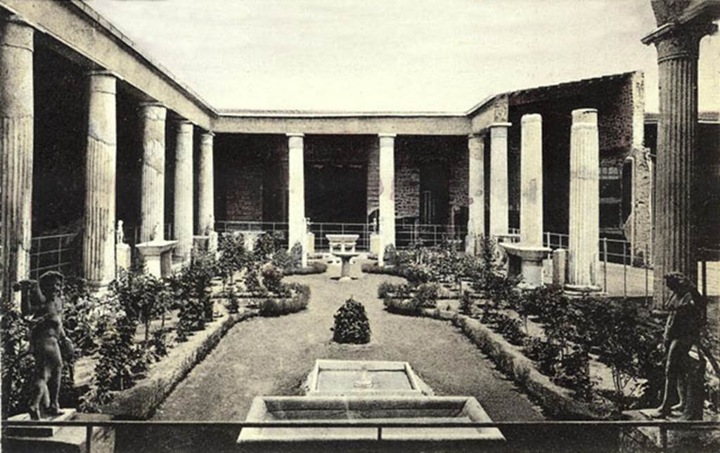 VI.15.1 Pompeii. Old postcard. Peristyle garden looking north. Photo courtesy of Rick Bauer.
