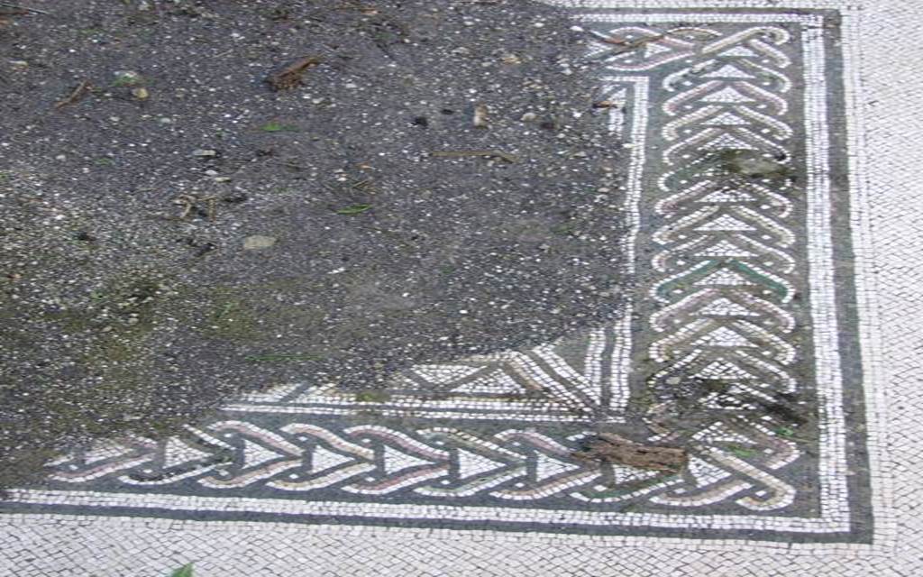 VI.15.5 Pompeii. March 2009. Room 7, coloured mosaic emblema in centre of floor of tablinum.