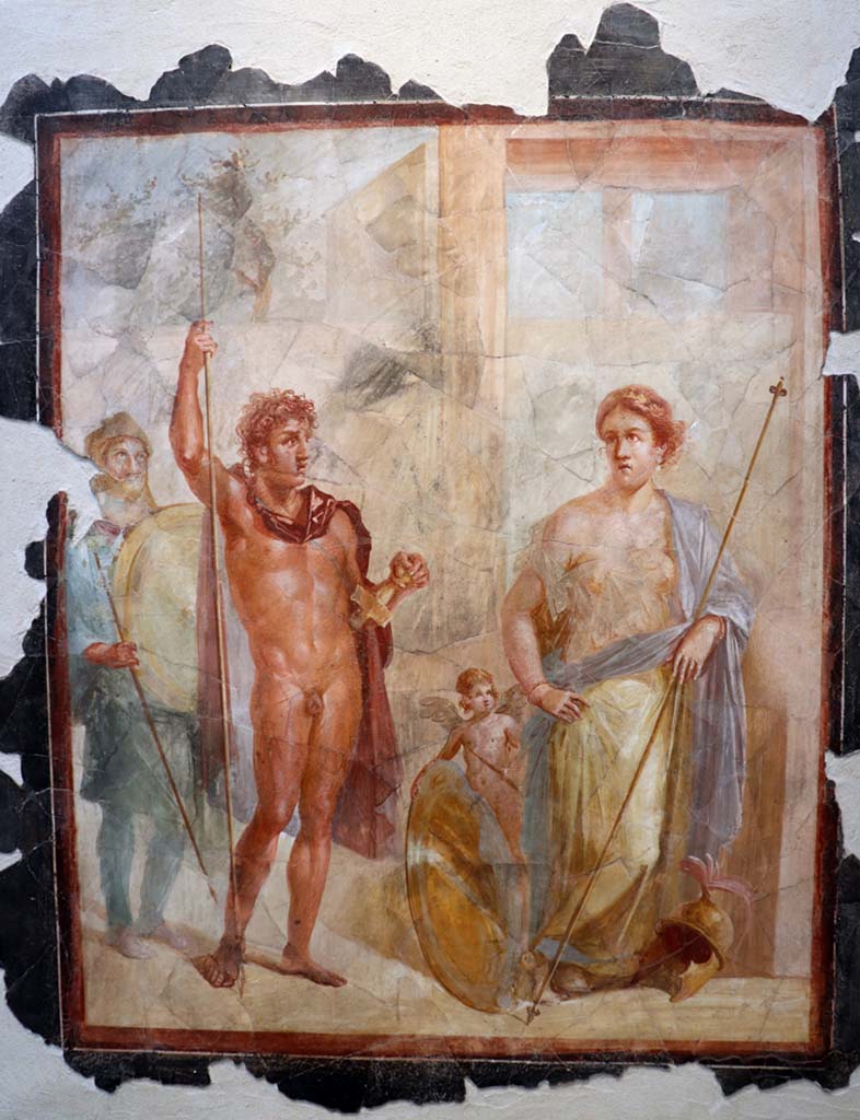 VI.17.42 Pompeii, February 2021. 
Triclinium 20, central wall painting from south wall depicting the wedding of Alexander the Great and Roxanne.
On display in Antiquarium. Photo courtesy of Fabien Bièvre-Perrin (CC BY-NC-SA).
