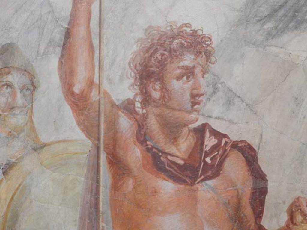 VI.17.42 Pompeii, May 2018. Triclinium 20, south wall, detail of Alexander the Great. 
Archaeological Park of Pompeii, inv. 41657.  Photo courtesy of Buzz Ferebee.
