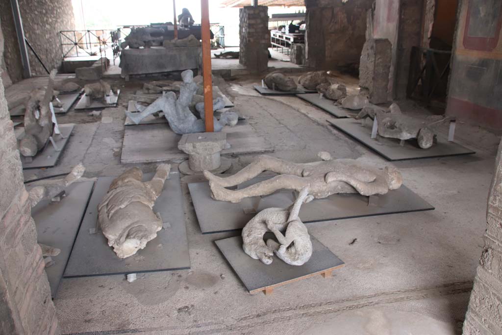 VI.17.42 Pompeii. October 2020. Looking west from entrance doorway across atrium with casts. Photo courtesy of Klaus Heese. 