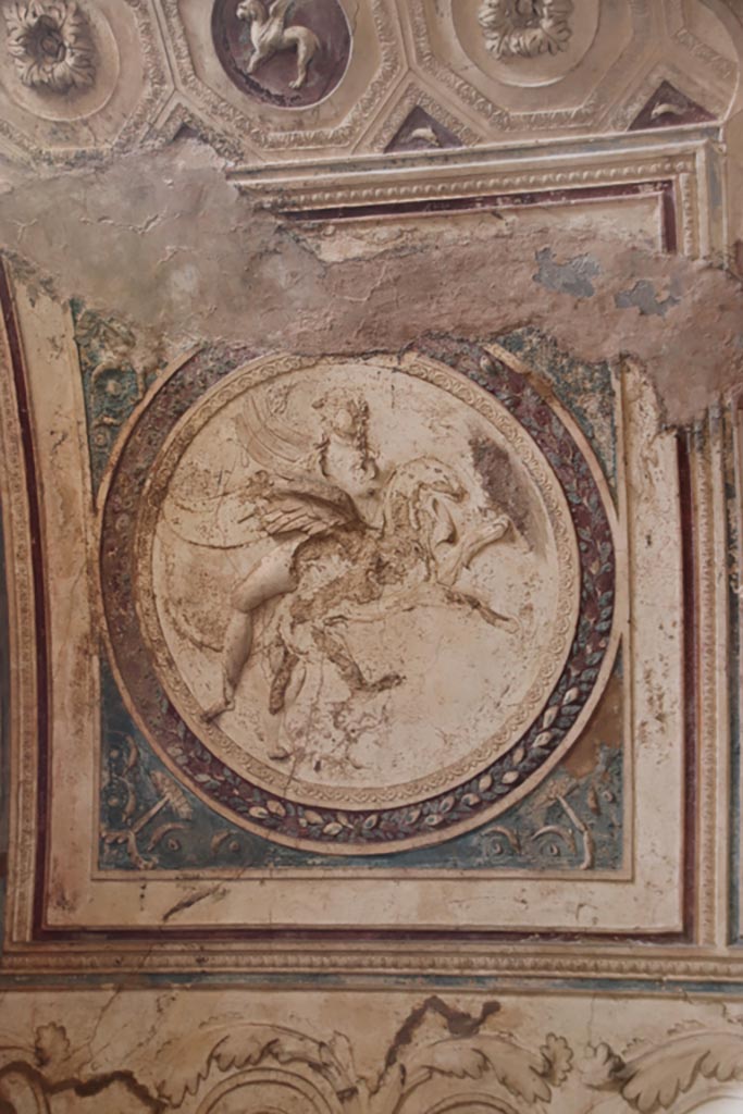 VII.5.24 Pompeii. December 2007. Ceiling plaster stucco in south-west corner of tepidarium.