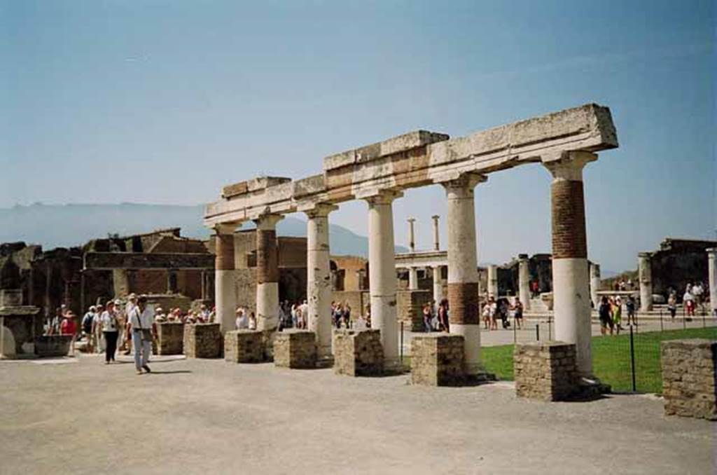 VII.8 Pompeii Forum. May 2010. Looking south-west  towards the Basilica, from the east side at the rear of the Eumachia’s portico. Photo courtesy of Rick Bauer.