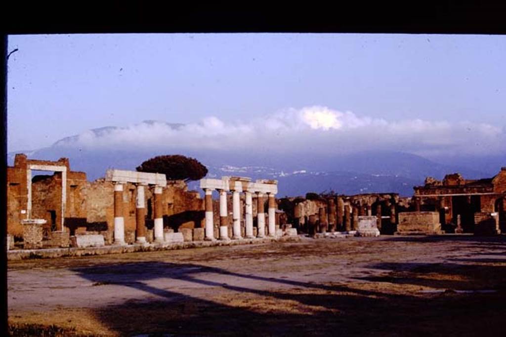 VII.8 Pompeii, 1968.  Looking towards the south-east corner of the Forum. Photo by Stanley A. Jashemski.
Source: The Wilhelmina and Stanley A. Jashemski archive in the University of Maryland Library, Special Collections (See collection page) and made available under the Creative Commons Attribution-Non Commercial License v.4. See Licence and use details. J68f0736
