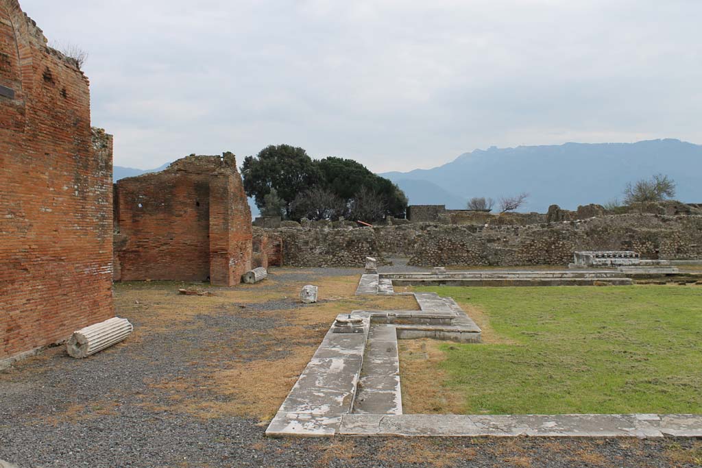 VII.9.1 Pompeii. March 2009. Light court 11. Looking south-west towards remains of rear wall, with windows into corridor 12.