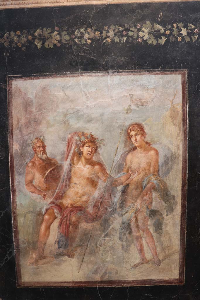 VIII.1.4 Pompeii. February 2021. 
Fresco showing Dionysus and Ariadne in Naxos, found on the north wall of the triclinium, in VI.17.42. 
Photo courtesy of Fabien Bièvre-Perrin (CC BY-NC-SA).
