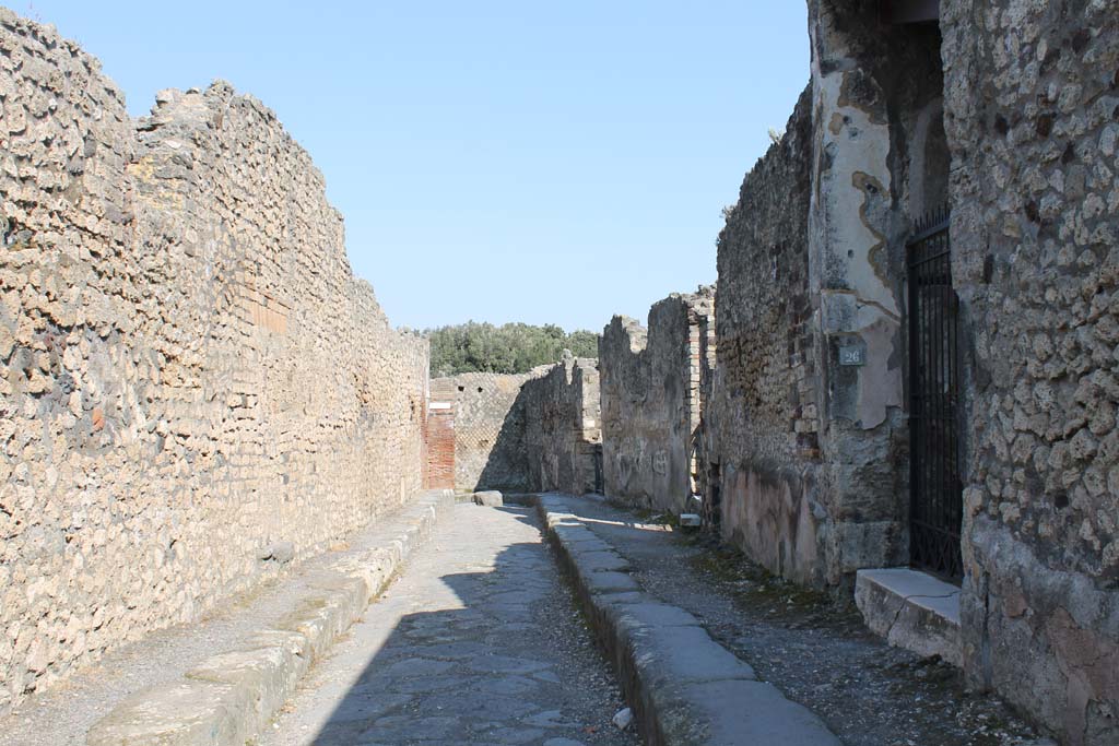 VIII.2.26 Pompeii. March 2014. Looking east on Vicolo della Regina from entrance doorway, on right.
Foto Annette Haug, ERC Grant 681269 DÉCOR.
