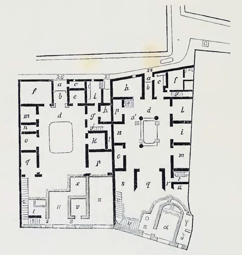 VIII.2.26 and VIII.2.28 Pompeii. Plans in NdS 1888. (Note: different room numbers). 
See Notizie degli Scavi di Antichità, 1888, p.510. 
