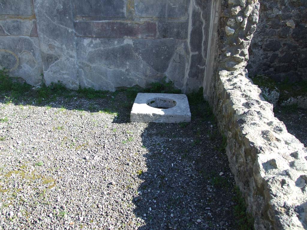IX.3.2 Pompeii. March 2009. Garden area. Marble cistern mouth in south-west corner. 