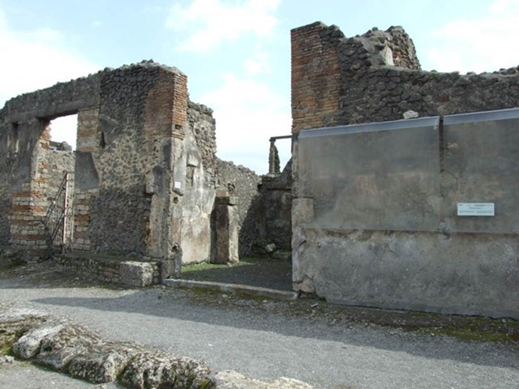 IX.8.2 Pompeii. March 2009. Entrance on Via di Nola. According to Della Corte, written on the east (left) side of the entrance were 
Potitus cum (Rustio) V(ero) (rogat)     [CIL IV 3736]
Potitus rog(at)     [CIL IV 3732]
Potito f(e)lic(iter)    [CIL IV 3735  (with Note 1 that in CIL IV it was registered as Potito filio (?)).
Also written to the side of the entrance: 
Poveri rog(ant)     [CIL IV 3730]
(Adiut?)or,  o  (Vict?)or  puer  rog(at)       [CIL IV 3739]     
Discentes  rog(ant)      [CIL IV 362]
See Della Corte, M., 1965.  Case ed Abitanti di Pompei. Napoli: Fausto Fiorentino. (p.134)
According to Epigraphik-Datenbank Clauss/Slaby (See www.manfredclauss.de) these read as 
Suettium [3]
Potitus  cum  V[icinis( ?)] 
dignos  coloniae  vir(os) [           [CIL IV 3736]  
Here
/n
/nium
aed(ilem)  Potitus  rog(at)            [CIL IV 3732]  
Paquium  aed(ilem)
Potito  filio  ADI                               [CIL IV 3735]  
Herennium
pomeri  rog(ant)                             [CIL IV 3730]  
]or puer rog(at)                               [CIL IV 3739]  
Verum d(uum)vir(um) i(ure) d(icundo) o(ro) v(os) <f=S>(aciatis) d<i=E>scen<t=D>e(s) d(ignum) r(ei) p(ublicae)   [CIL IV 362]   


