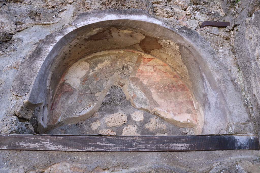 IX.8.b Pompeii. February 2020. Lararium niche set into south wall of atrium. Photo courtesy of Aude Durand.

