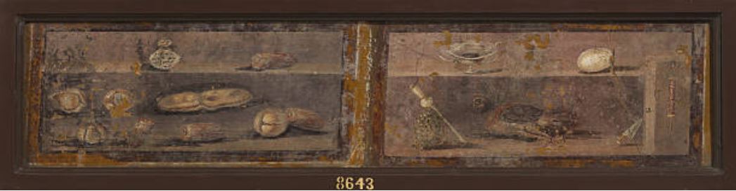 HGW24 Pompeii. Found here on 5th October 1771, a painting with meat, chicken, eggs, etc. 
Now in Naples Archaeological Museum. Inventory number 8643 (right hand part).
See Antichità di Ercolano: Tomo Setto: Le Pitture 5, 1779, tav. 14, p. 65.
See Pagano, M. and Prisciandaro, R., 2006. Studio sulle provenienze degli oggetti rinvenuti negli scavi borbonici del regno di Napoli.  Naples: Nicola Longobardi, (p.71).
