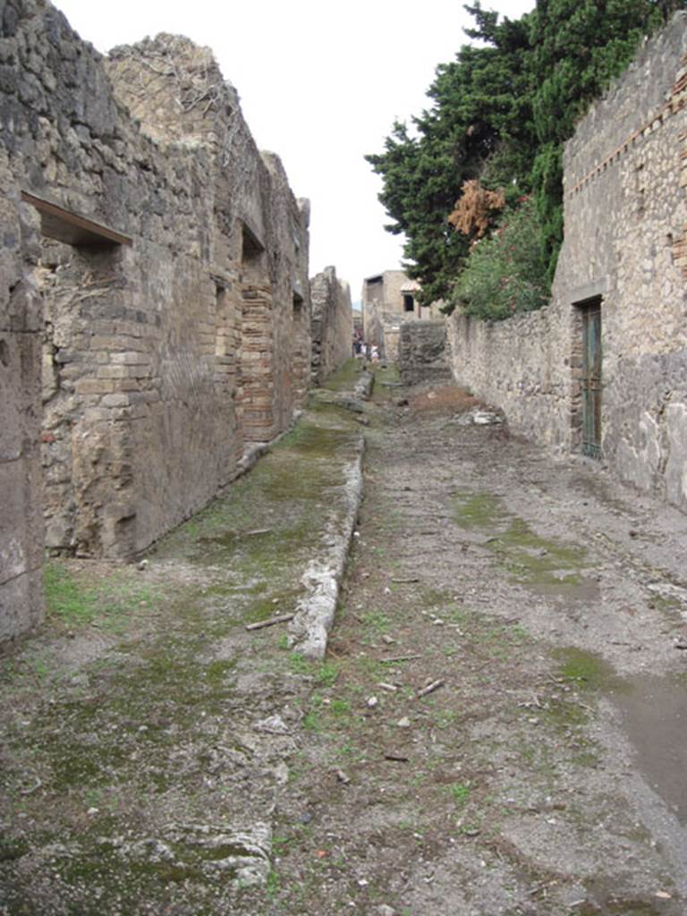 Vicolo del Citarista. September 2010. Looking north from end of insula and outside of doorway to I.3.29, on left. Photo courtesy of Drew Baker.
