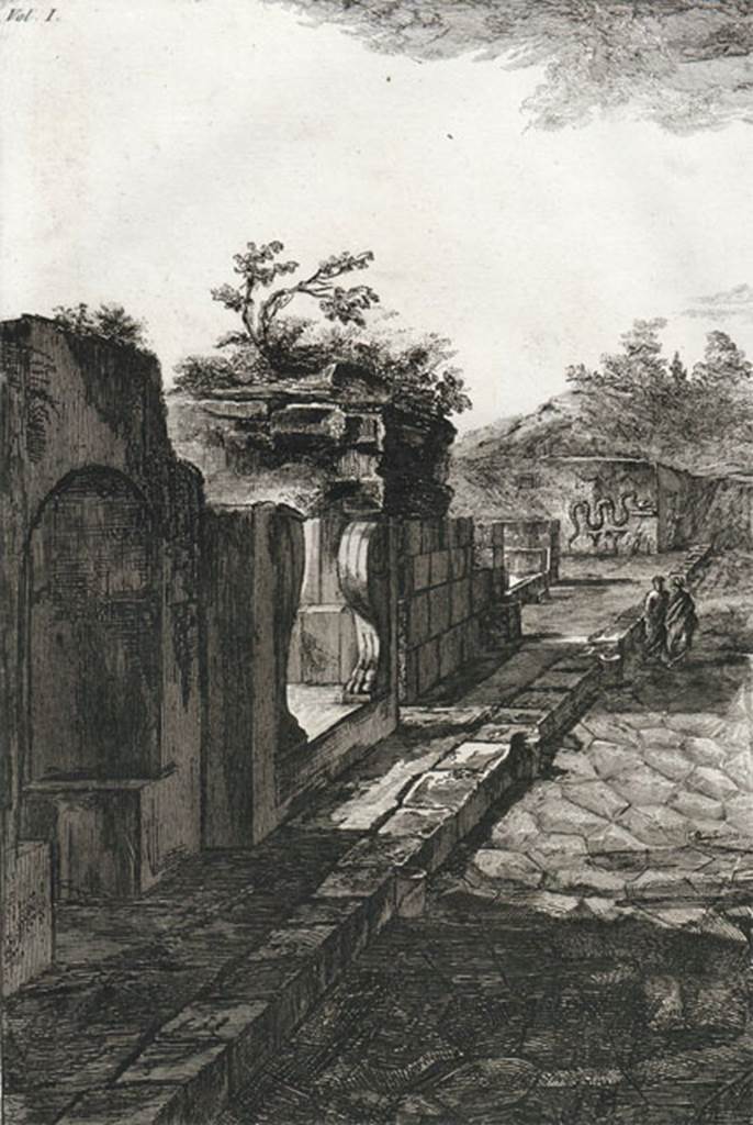 HGW01 Pompeii. Detail from 1804 drawing of view along HGW01, HGW02, HGW03 and HGW04.
See Piranesi, F, 1804. Antiquités de la Grande Grèce: Tome I. Paris: Piranesi and Le Blanc. (Pl. 5).
