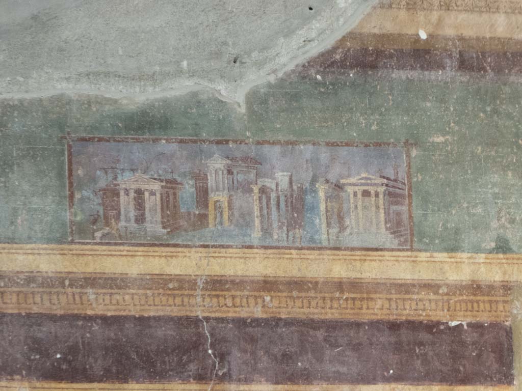 Oplontis Villa of Poppea, September 2017. Room 5, detail of painting above painted doorway in west wall at south end. 
Foto Annette Haug, ERC Grant 681269 DÉCOR.
