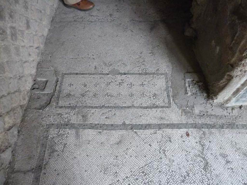 Oplontis, September 2015. Mosaic threshold at north end of corridor 6 leading from room 33 to room 4. 