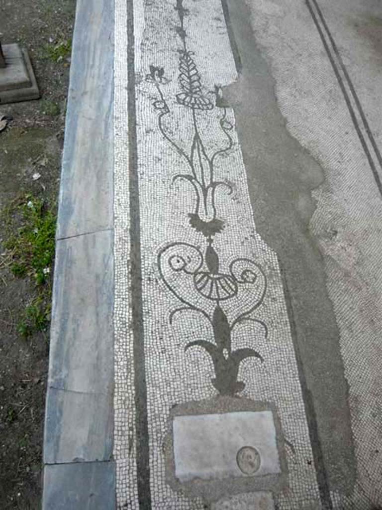 Oplontis, May 2011.Room 21, mosaic border on the edge of the threshold separating floor of grand salon from the north garden. Photo courtesy of Buzz Ferebee. 


