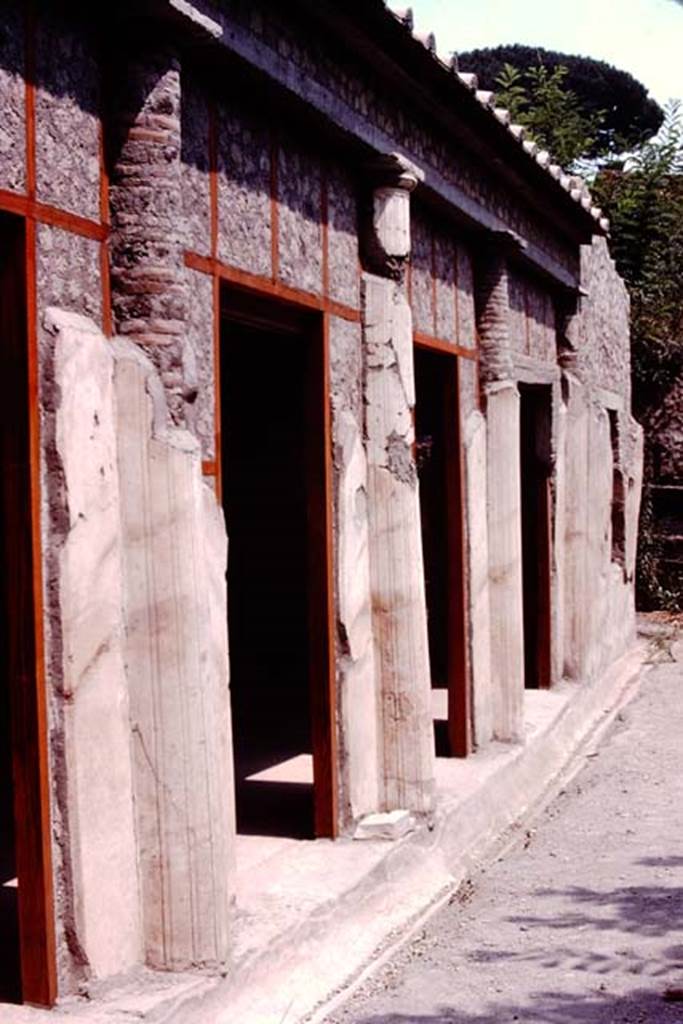 Oplontis, 1974. Room 24/59,  half-columns built into the wall of the peristyle. 
Photo by Stanley A. Jashemski.   
Source: The Wilhelmina and Stanley A. Jashemski archive in the University of Maryland Library, Special Collections (See collection page) and made available under the Creative Commons Attribution-Non Commercial License v.4. See Licence and use details. J74f0625

