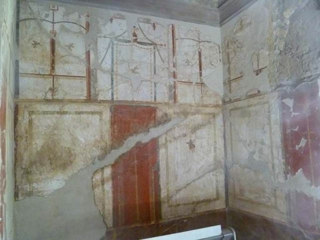 Oplontis, May 2011. Room 41, detail of painted decoration on alcove north and east walls. Photo courtesy of Michael Binns.