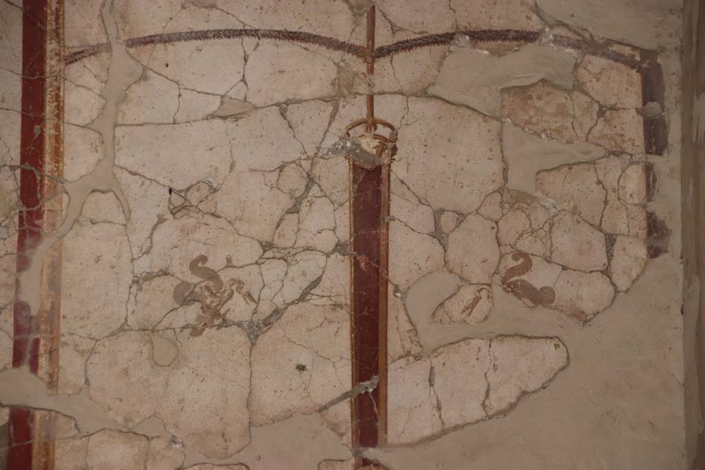 Oplontis Villa of Poppea, September 2021.  
Room 41, detail of painted decoration from upper north wall of alcove, at east end. Photo courtesy of Klaus Heese.
