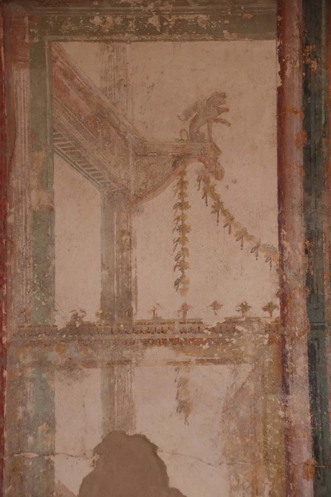 Stabiae, Villa Arianna, October 2020. Room 7, detail from upper south wall at east end. Photo courtesy of Klaus Heese.