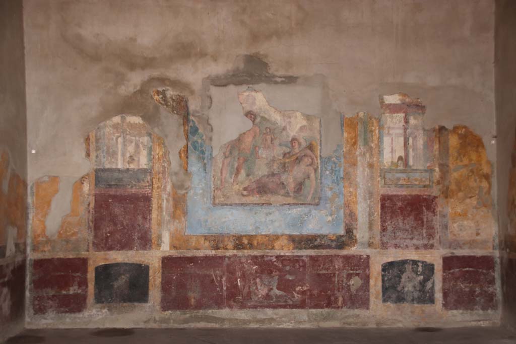 Stabiae, Villa Arianna, October 2020. Room 3, south wall of triclinium. Photo courtesy of Klaus Heese.
