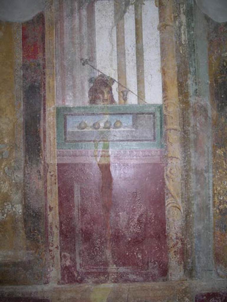 Stabiae, Villa Arianna, April 2005. Room 3, panel with painted mask. Photo courtesy of Michael Binns.
