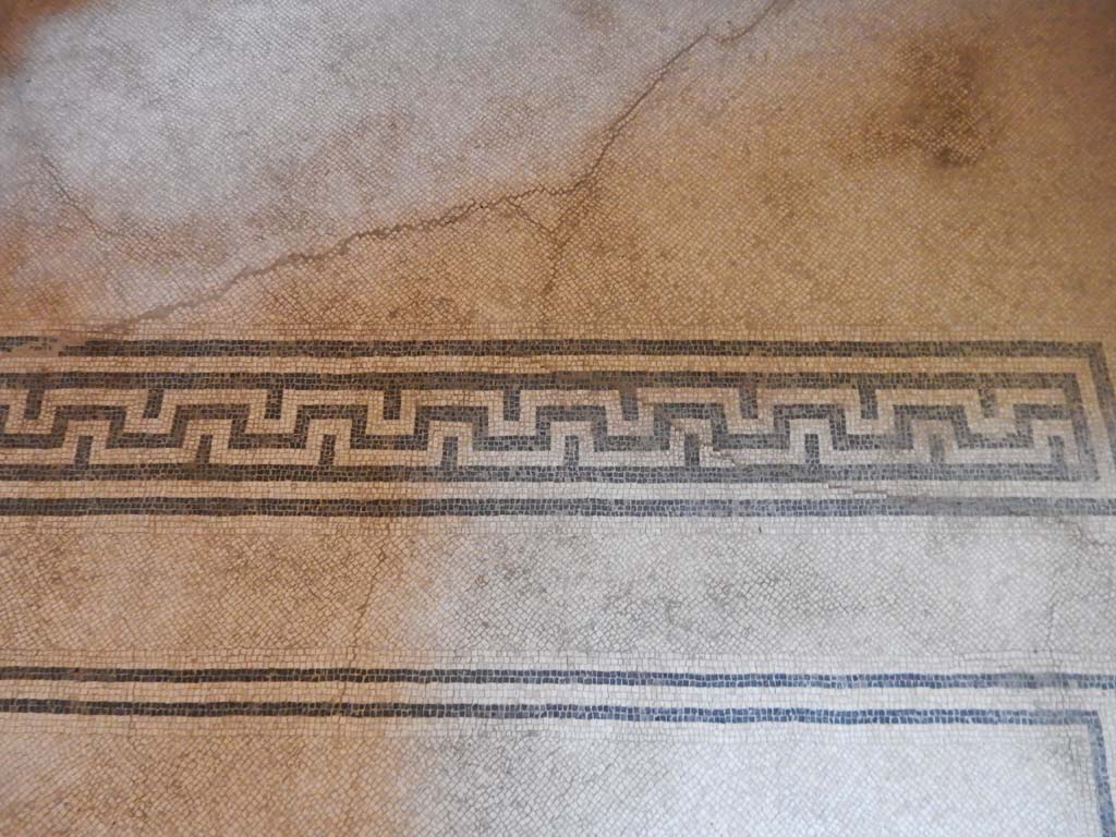 Stabiae, Villa Arianna, June 2019. W.28, detail of mosaic threshold to alcove at west end. 
Photo courtesy of Buzz Ferebee.
