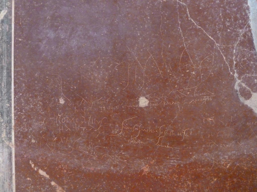 Stabiae, Villa Arianna, September 2015. W.28, detail of graffiti on south wall.