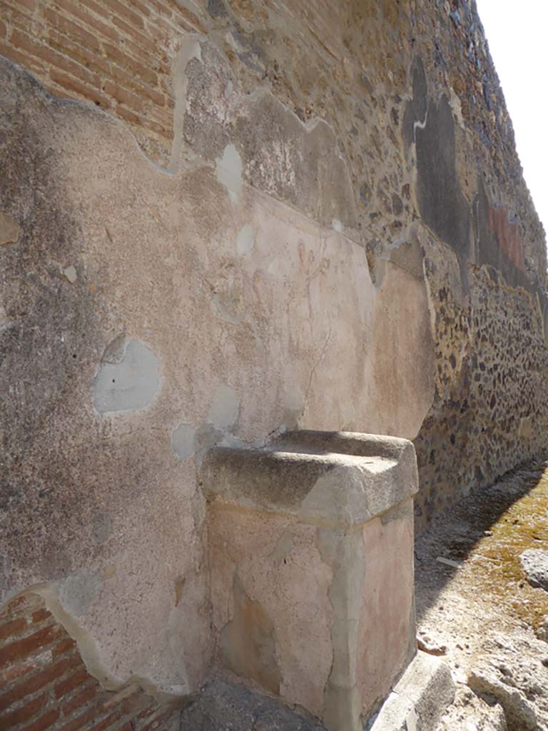 Street altar on west side wall of I.11.1. September 2015. Looking south towards painted street shrine and altar. 
Foto Annette Haug, ERC Grant 681269 DÉCOR
